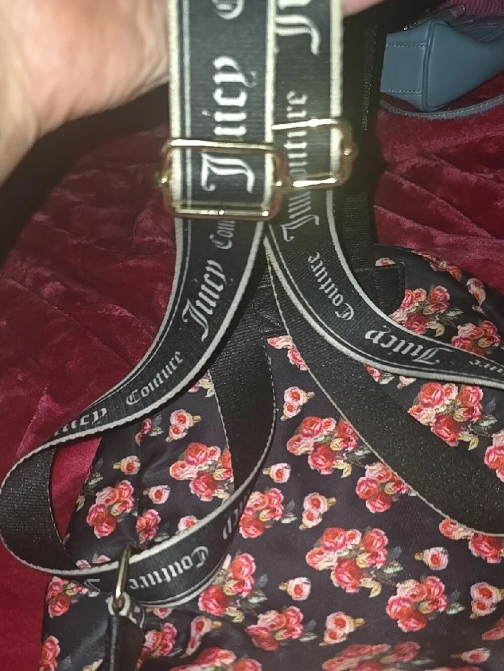 Juicy Couture Black Mini Backpack with Pink Rose Print